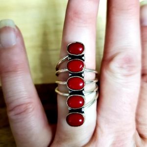 New Amazing Coral 925 Silver Statement Ring.